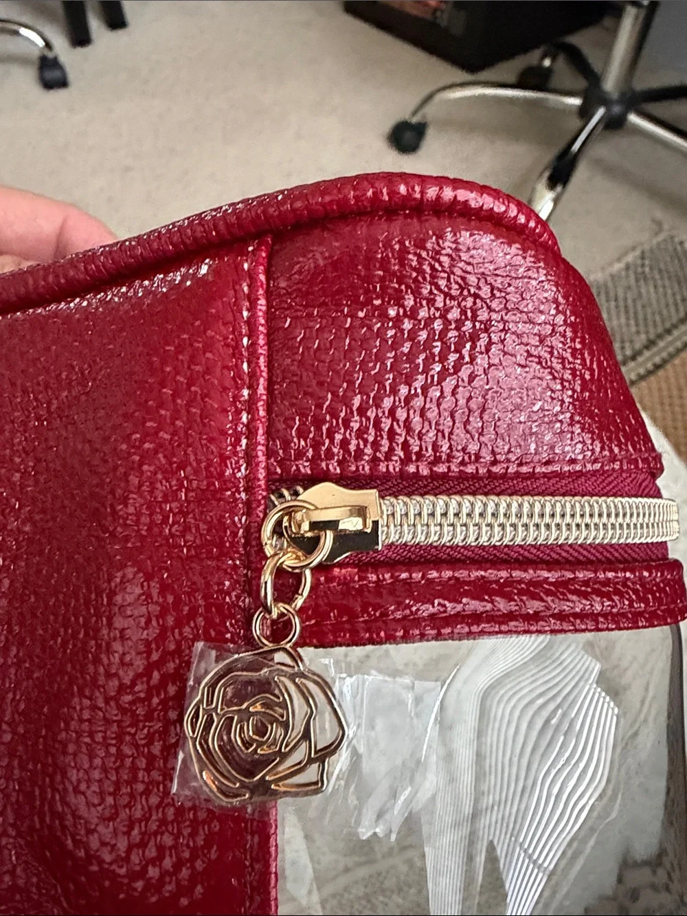 Red Clear Travel Cosmetic Case with Gold Zip